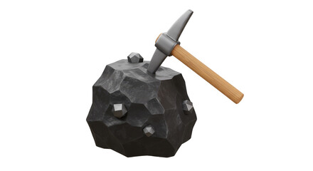 3D Mineral Illustration with Pickaxe Isolated Background