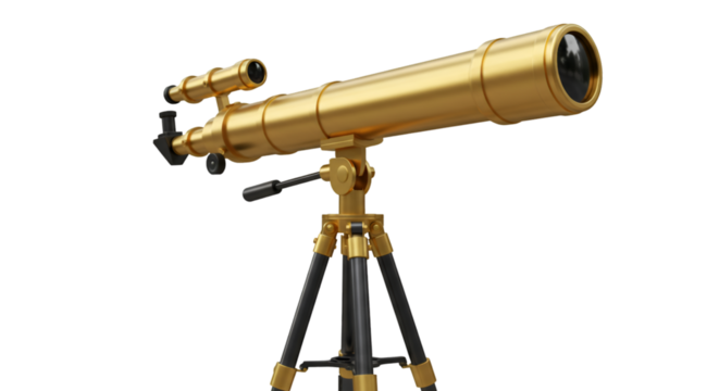 3d Render of Gold Telescope on Tripod an Isolated Transparent Background