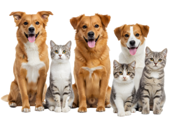 Group Portrait Featuring Dogs Cats And Other Domestic Animals Together PNG