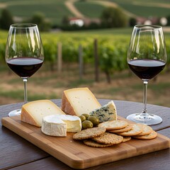 Enjoying a delicious cheese and wine pairing amidst a picturesque vineyard
