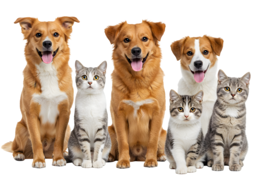 Group Portrait Featuring Dogs Cats And Other Domestic Animals Together PNG