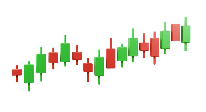 3d Candlestick Chart Green and Red Stock Market Isolated Background
