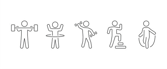 Cardio exercises and fitness training line icon set, Athletic Gym, Gymnasium, Fitness, Exercise, Training, Workout in transparent background.