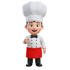 3d Cartoon Chef In White Uniform And Red Apron On Transparent Background