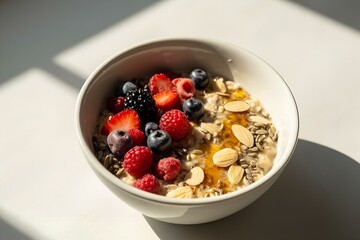 Nutritious Breakfast Bowl With Oats Berries And Seeds