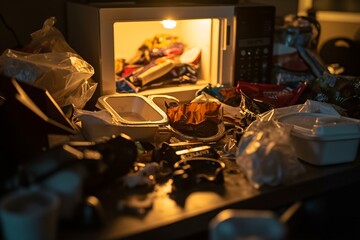 Poor Nutrition During Remote Work: Takeout Containers And Instant Meals