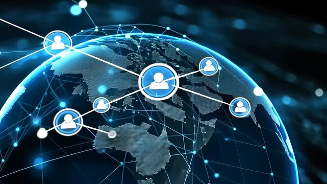 Global network connections visualized on a digital globe, showcasing interconnected users and data flow - Powered by Adobe