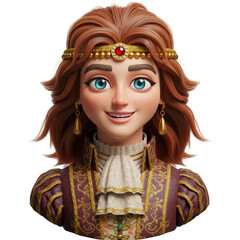 3D Cartoon Portrait Woman Young Girl Face Beauty Model Isolated