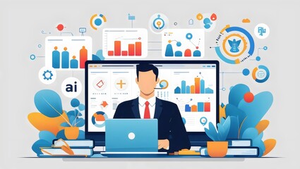 Man Effortlessly Managing Multiple Tasks with AI Technology and Smart Automation

