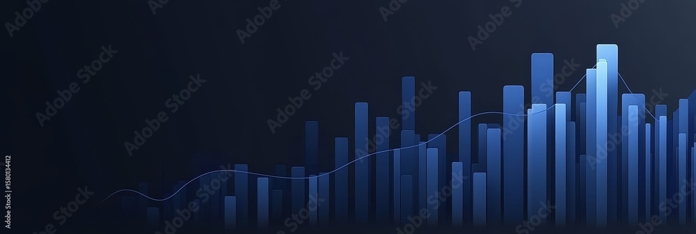 Poster dynamic growth chart on dark backdrop featuring upward trend line and minimalist bar graph design