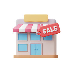 3D Cute Pink Sale Store Illustration Shop Retail Building