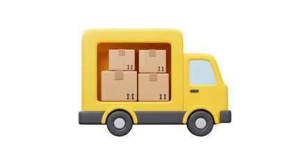 3D Delivery Truck with Cardboard Boxes Fast Shipping Transport