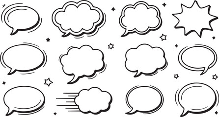 Fototapeta premium A hand-drawn speech bubble set for comic chat and communication illustrations