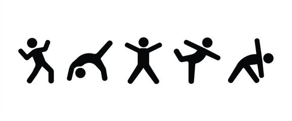 Flat icon set of Aerobics, Fitness gymnastics line icon set. Athletic Gym, Gymnasium, Fitness, Exercise, Training, Workout in transparent background.