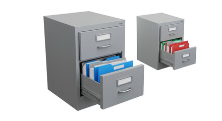 3d Filing Cabinet Illustration with Documents Folders for Office Storage