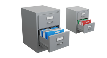 3d Filing Cabinet Illustration with Documents Folders for Office Storage