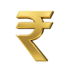 3D Gold Render of Indian Rupee Symbol on Transparent Background