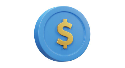 Obraz premium 3D Golden Dollar Coin on Blue Illustration Transparent Background