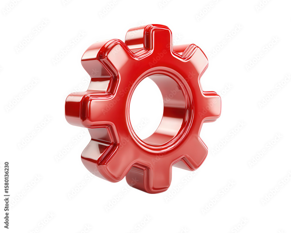Fototapete red gear icon shiny metallic cogwheel isolated on transparency background 3d rendering industrial me