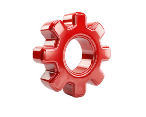 Red gear icon shiny metallic cogwheel isolated on transparency background 3D rendering industrial mechanical part engineering concept modern design technology symbol