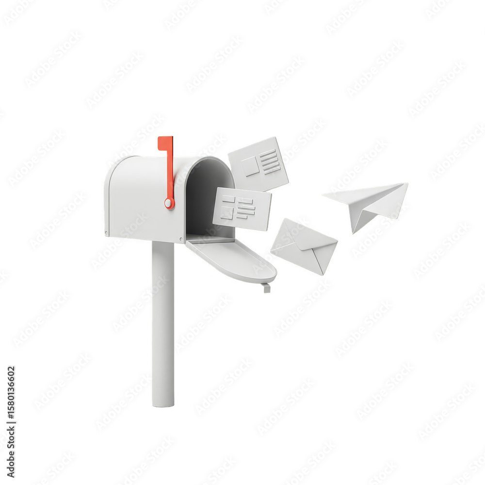 Aufkleber 3d open mailbox sending letters over transparent background