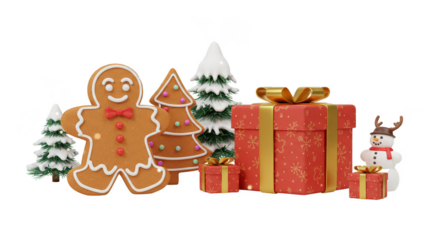 3D Gingerbread Man Gifts Trees Snowman Transparent Christmas Illustration