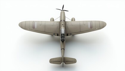 Top View of a Tan World War II Era Fighter Plane Model