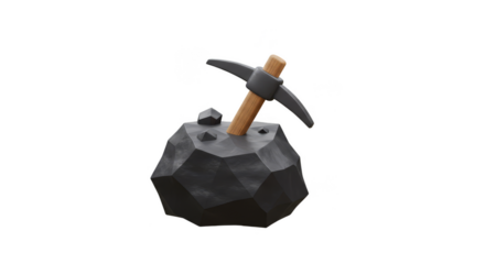 3D Pickaxe Mining Ore Stone Mineral Transparent Background