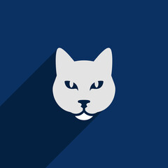 Black cat with striking blue eyes, a cute domestic feline illustration on a blue background