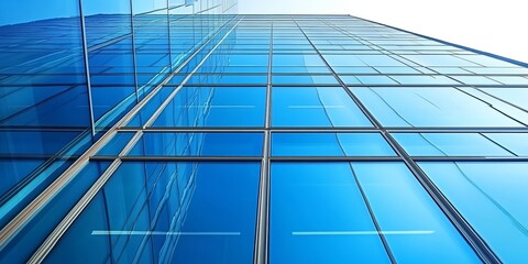 Obraz premium Modern Urban Architecture Featuring a High-Rise Skyscraper with Blue Glass Windows and Facade