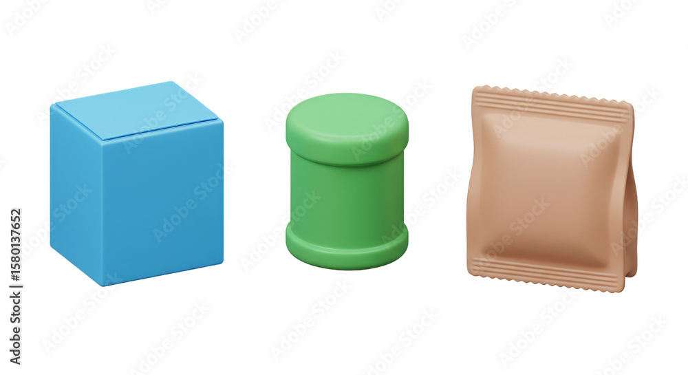 Poster 3d objects simple colorful shape cube cylinder package on background