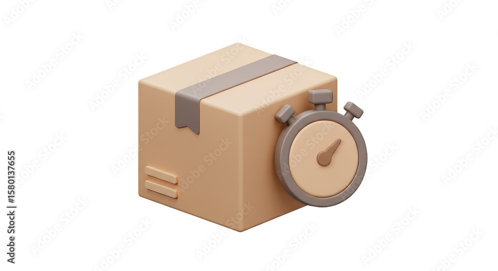 Poster 3d illustration fast delivery package with timer on transparent background