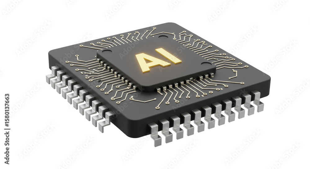 Aufkleber 3d render ai chip microchip technology isolated transparent background