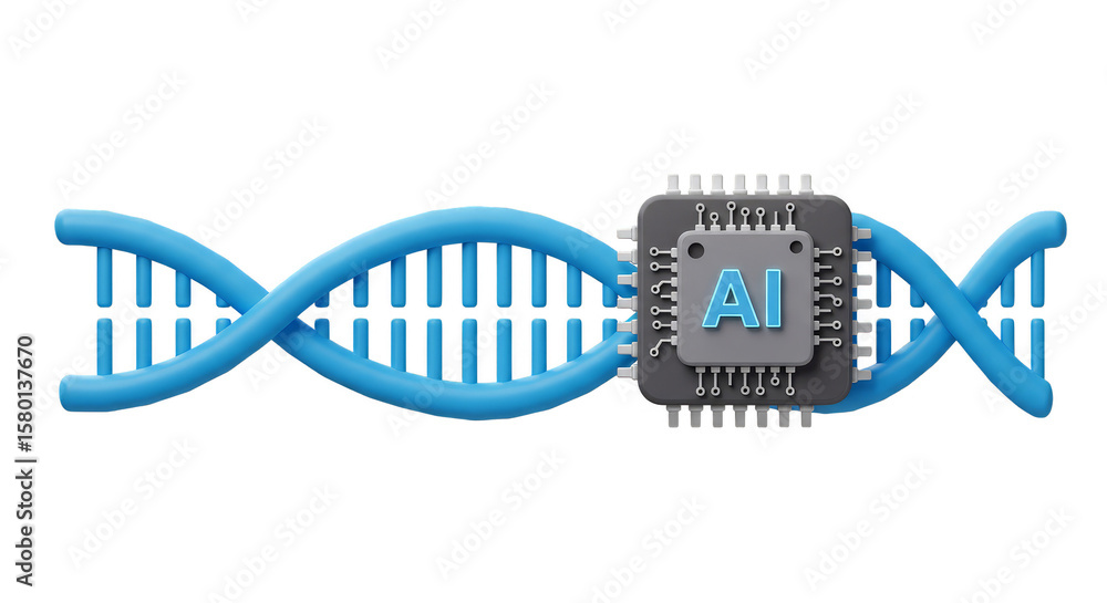 Poster 3d render ai chip dna structure science on transparent background