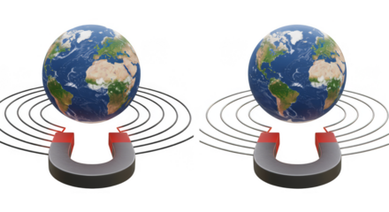 3D Globe Magnet Earth Magnetic Field Isolated Transparent Background