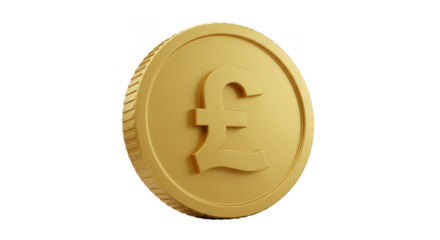 3D Gold Coin with Pound Symbol Transparent Background