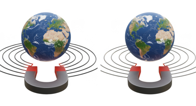 3D Globe Magnet Earth Magnetic Field Isolated Transparent Background