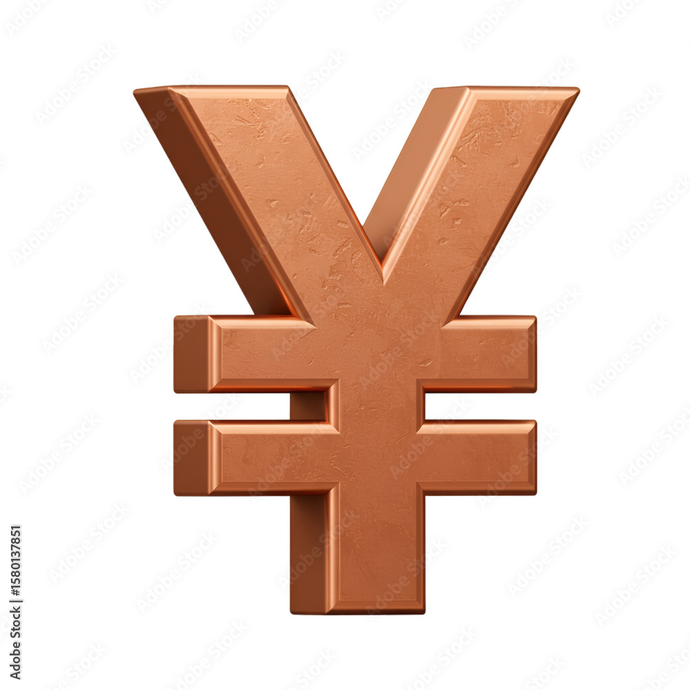 Poster 3d render bronze yuan symbol isolated on transparent background
