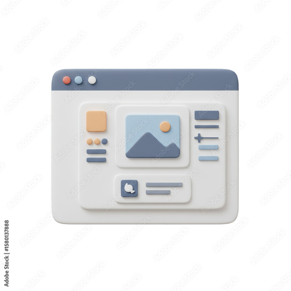 Fototapete 3d render browser window application interface element on white background