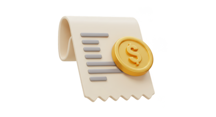 3D Golden Coin with Beige Receipt Finance Payment Transparent PNG
