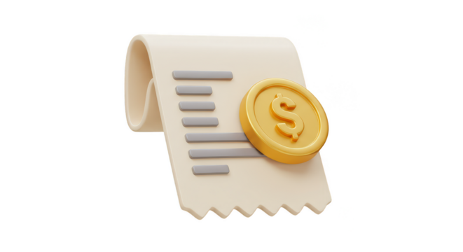 3D Golden Coin with Beige Receipt Finance Payment Transparent PNG