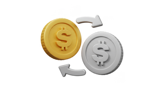 3D Illustration Gold Silver Money Exchange Coins Transaction Transparent