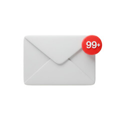 3D Render Email Message with 99 Plus Unread Notification Alert