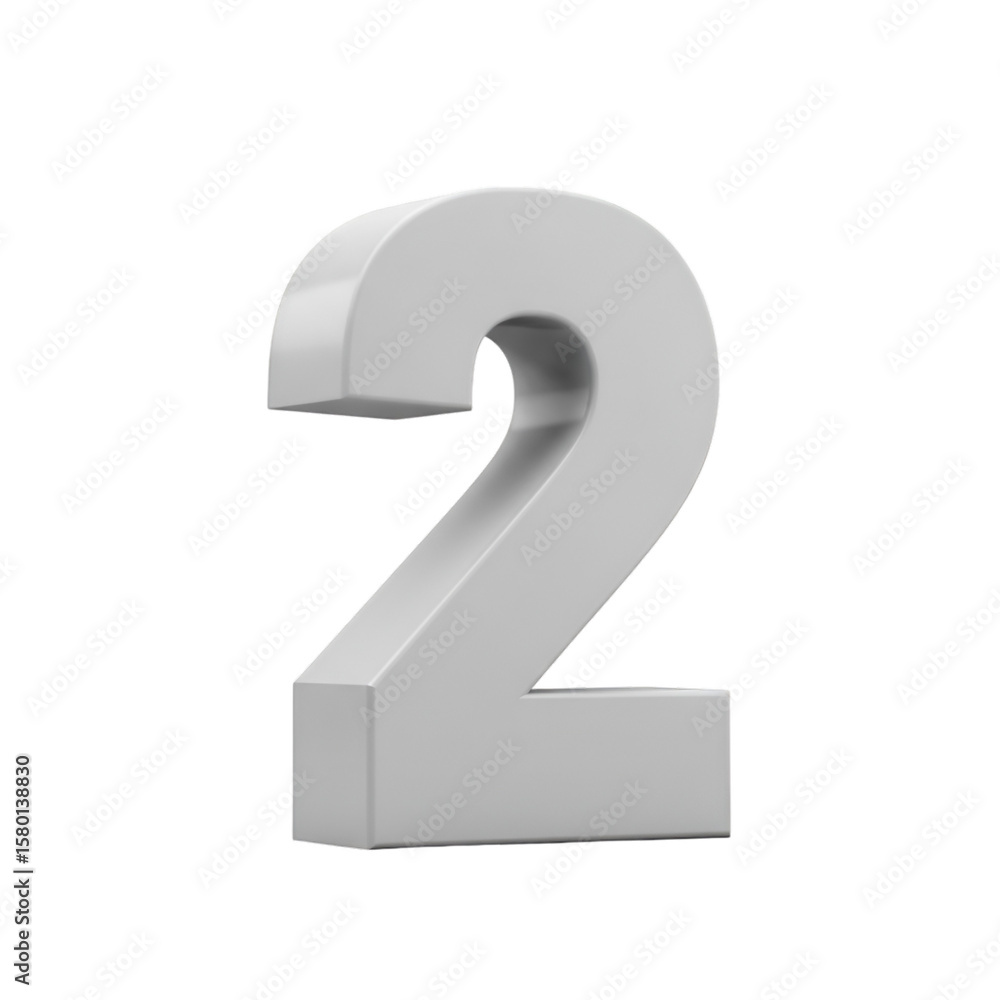 Poster 3d render of gray number two isolated on transparent background