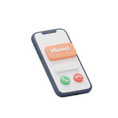 3d Render Mobile Phone Displaying Missed Call Transparent Background