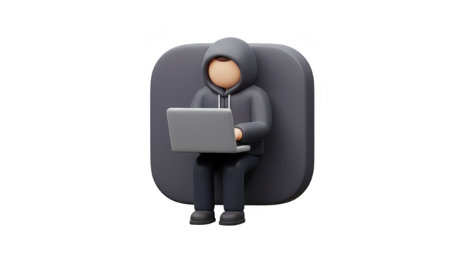 3D Hacker with Laptop in Hoodie Security Cybersecurity Technology - Powered by Adobe