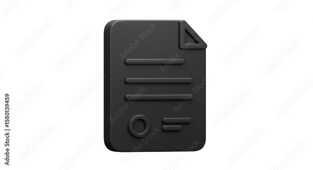 Poster 3d render file document icon in black form paper transparent