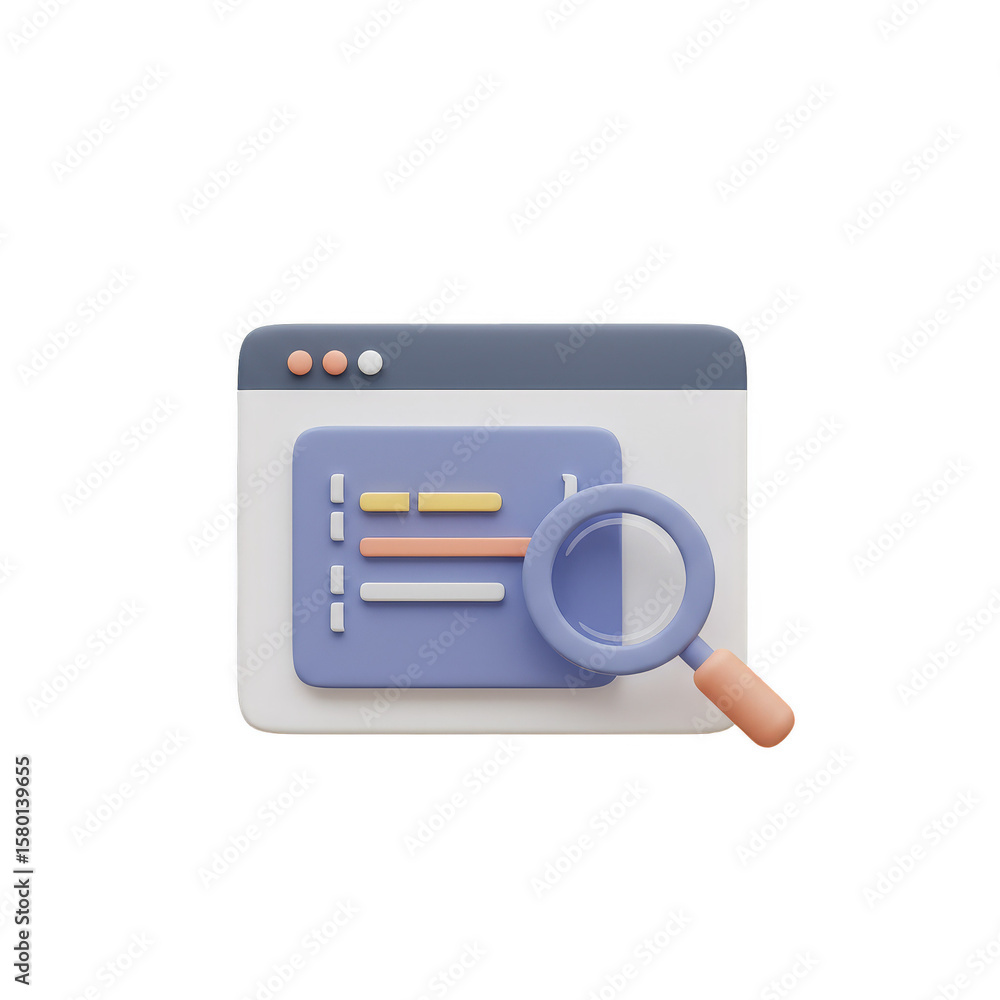 Poster 3d render of website search optimization with magnifying glass