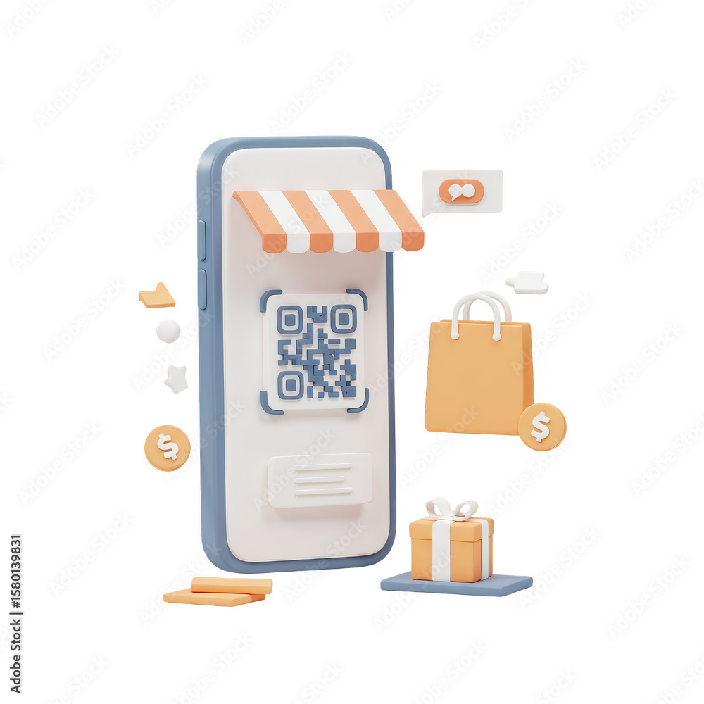Poster 3d render online shopping smartphone mobile app with transparent background