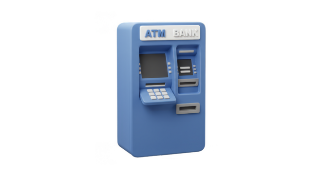 3D Render of Blue ATM Machine with Transparent Background